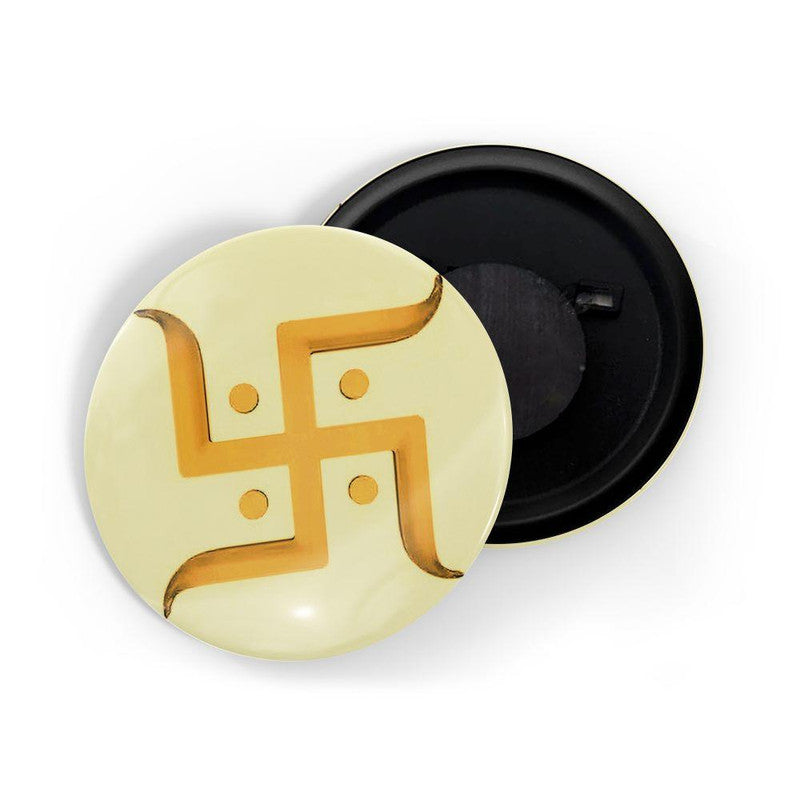 dhcrafts Round Fridge Magnet Yellow color Swastika D2 Glossy Finish Design Pack of 1 (58 mm)